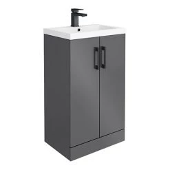 Apollo2 505mm Gloss Grey Floor Standing Vanity Unit w. Matt Black Handles