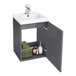 Apollo2 405mm Gloss Grey Wall Hung Vanity Unit 2 Apollo2 405mm Gloss Grey Wall Hung Vanity Unit -Victorian Plumbing Shop AP2GWH4 d1 460