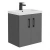 Apollo2 505mm Gloss Grey Wall Hung Vanity Unit w. Matt Black Handles