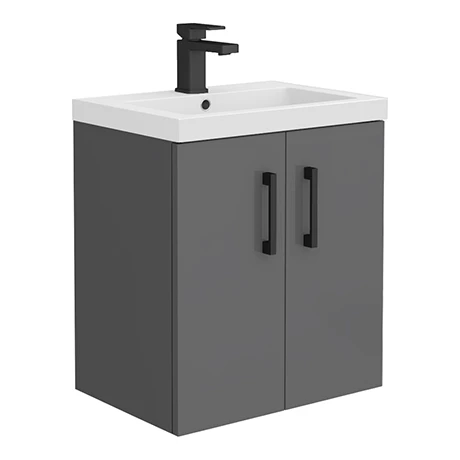 AP2GWH5MB_p.jpg Apollo2 505mm Gloss Grey Wall Hung Vanity Unit w. Matt Black Handles -Victorian Plumbing Shop AP2GWH5MB p