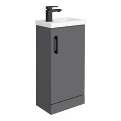 Apollo2 405mm Gloss Grey Compact Floor Standing Vanity Unit w. Matt Black Handle