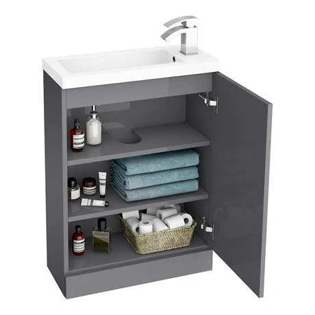 APC2GFS6S_nwd1_460.jpg Apollo2 605mm Gloss Grey Open Shelf Compact Floor Standing Vanity Unit -Victorian Plumbing Shop APC2GFS6S nwd1 460