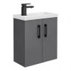 Apollo2 505mm Gloss Grey Compact Wall Hung Vanity Unit w. Matt Black Handles