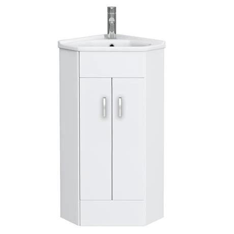 AV001_ND1_460.jpg Alaska Corner Vanity Unit - Gloss White - 590mm with Chrome Handles -Victorian Plumbing Shop AV001 ND1 460