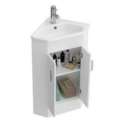 Alaska Corner Vanity Unit - Gloss White - 590mm with Chrome Handles 3 Alaska Corner Vanity Unit - Gloss White - 590mm with Chrome Handles -Victorian Plumbing Shop AV001 ND2 460