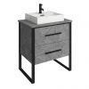 Arezzo Countertop Basin Unit - Concrete-Effect with Black Frame - 600mm inc. Basin
