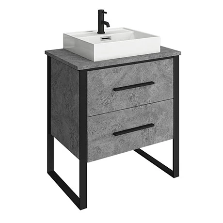 AZ6CB2D_p.jpg Arezzo Countertop Basin Unit - Concrete-Effect with Black Frame - 600mm inc. Basin -Victorian Plumbing Shop AZ6CB2D p