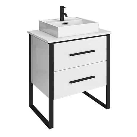 AZ6WB2D_p.jpg Arezzo 600 Gloss White Matt Black Framed 2 Drawer Vanity Unit with Countertop Basin -Victorian Plumbing Shop AZ6WB2D p