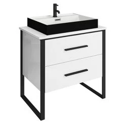 Arezzo Countertop Basin Unit - Gloss White with Black Frame - 800mm inc. Gloss Black Basin
