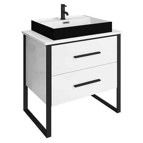 AZ8WB2DBLK_p.jpg Arezzo Countertop Basin Unit - Gloss White with Black Frame - 800mm inc. Gloss Black Basin -Victorian Plumbing Shop AZ8WB2DBLK p