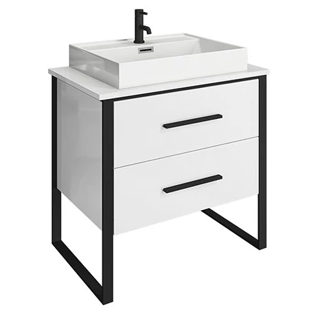 AZ8WB2D_p.jpg Arezzo Countertop Basin Unit - Gloss White with Black Frame - 800mm inc. Basin -Victorian Plumbing Shop AZ8WB2D p