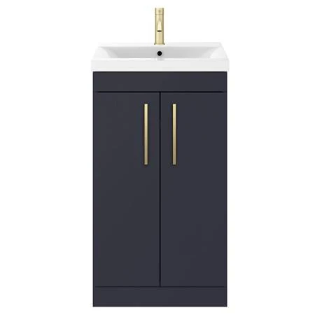 AZB5FSVBB_d3_460.jpg Arezzo 500 Matt Blue Floor Standing Vanity Unit with Brushed Brass Handles -Victorian Plumbing Shop AZB5FSVBB d3 460
