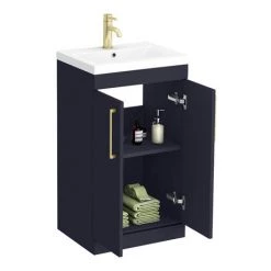 Arezzo 500 Matt Blue Floor Standing Vanity Unit with Brushed Brass Handles 4 Arezzo 500 Matt Blue Floor Standing Vanity Unit with Brushed Brass Handles -Victorian Plumbing Shop AZB5FSVBB d5 460