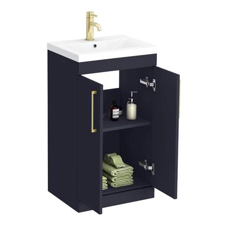 AZB5FSVBB_d5_460.jpg Arezzo 500 Matt Blue Floor Standing Vanity Unit with Brushed Brass Handles -Victorian Plumbing Shop AZB5FSVBB d5 460