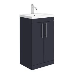 Arezzo Floor Standing Vanity Unit - Matt Blue - 500mm with Industrial Style Chrome Handles