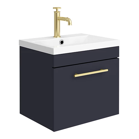 AZB5WHVBBIS_n_p.jpg Arezzo Wall Hung Vanity Unit - Matt Blue - 500mm with Industrial Style Brushed Brass Handle -Victorian Plumbing Shop AZB5WHVBBIS n p