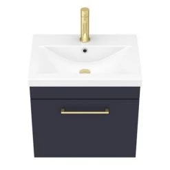 Arezzo 500 Matt Blue Wall Hung 1-Drawer Vanity Unit with Brushed Brass Handle 3 Arezzo 500 Matt Blue Wall Hung 1-Drawer Vanity Unit with Brushed Brass Handle -Victorian Plumbing Shop AZB5WHVBB n d3 460