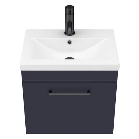 AZB5WHVBK_D5_460.jpg Arezzo 500 Matt Blue Wall Hung 1-Drawer Vanity Unit with Matt Black Handle -Victorian Plumbing Shop AZB5WHVBK D5 460