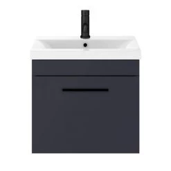Arezzo 500 Matt Blue Wall Hung 1-Drawer Vanity Unit with Matt Black Handle 3 Arezzo 500 Matt Blue Wall Hung 1-Drawer Vanity Unit with Matt Black Handle -Victorian Plumbing Shop AZB5WHVBK d3 460