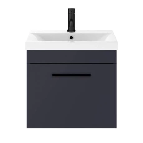 AZB5WHVBK_d3_460.jpg Arezzo 500 Matt Blue Wall Hung 1-Drawer Vanity Unit with Matt Black Handle -Victorian Plumbing Shop AZB5WHVBK d3 460