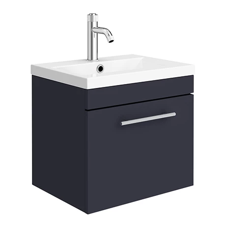 AZB5WHVCHIS-p.jpg Arezzo Wall Hung Vanity Unit - Matt Blue - 500mm with Industrial Style Chrome Handle -Victorian Plumbing Shop AZB5WHVCHIS p