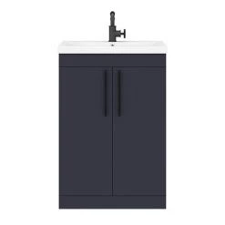 Arezzo Floor Standing Vanity Unit - Matt Blue - 600mm with Industrial Style Black Handles 4 Arezzo Floor Standing Vanity Unit - Matt Blue - 600mm with Industrial Style Black Handles -Victorian Plumbing Shop AZB6FSVBKIS d4 460