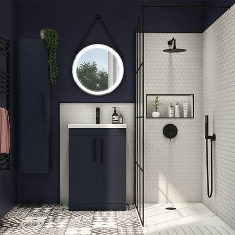 AZB6FSVBKIS_d3_460.jpg Arezzo Floor Standing Vanity Unit - Matt Blue - 600mm with Industrial Style Black Handles -Victorian Plumbing Shop AZB6FSVBKIS d3 460