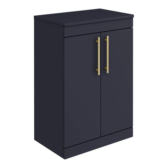 AZB6FSWBBIS-l_670.jpg Arezzo Floor Standing Countertop Vanity Unit - Matt Blue - 600mm with Industrial Style Brushed Brass Handles -Victorian Plumbing Shop AZB6FSWBBIS l 670
