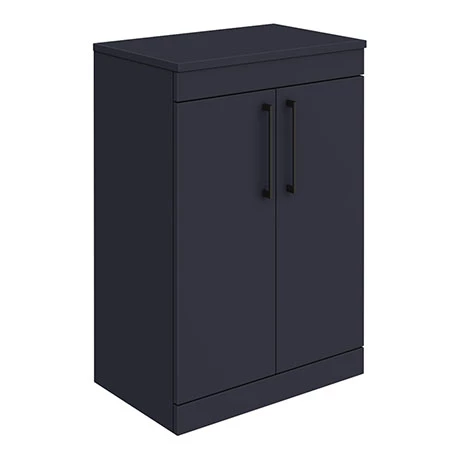 AZB6FSWBK_np.jpg Arezzo Floor Standing Countertop Vanity Unit - Matt Blue - 600mm with Matt Black Handles -Victorian Plumbing Shop AZB6FSWBK np