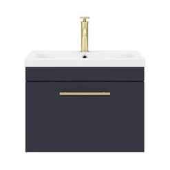 Arezzo Wall Hung Vanity Unit - Matt Blue - 600mm with Industrial Style Brushed Brass Handle 4 Arezzo Wall Hung Vanity Unit - Matt Blue - 600mm with Industrial Style Brushed Brass Handle -Victorian Plumbing Shop AZB6WHVBBIS d5 460