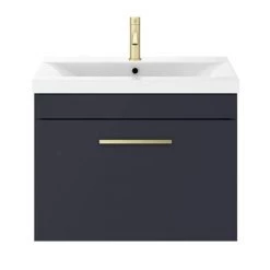 Arezzo 600 Matt Blue Wall Hung 1-Drawer Vanity Unit with Brushed Brass Handle 3 Arezzo 600 Matt Blue Wall Hung 1-Drawer Vanity Unit with Brushed Brass Handle -Victorian Plumbing Shop AZB6WHVBB d1 460
