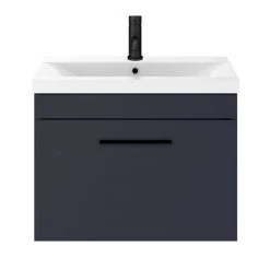 Arezzo 600 Matt Blue Wall Hung 1-Drawer Vanity Unit with Matt Black Handle -Victorian Plumbing Shop AZB6WHVBK d6 460