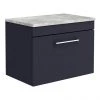 Arezzo Wall Hung Countertop Vanity Unit - Matt Blue - 600mm with Grey Worktop & Chrome Handle