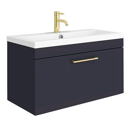 AZB8WHVBB_p.jpg Arezzo Wall Hung Vanity Unit - Matt Blue - 800mm with Brushed Brass Handle -Victorian Plumbing Shop AZB8WHVBB p