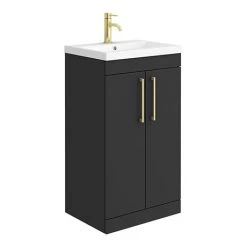 Arezzo 500 Matt Black Floor Standing Vanity Unit with Brushed Brass Handles