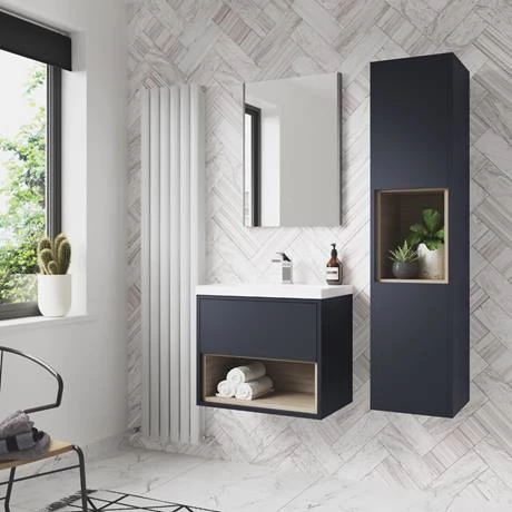 AZBLUVO5_d2_460.jpg Arezzo Senza 500mm Matt Blue / Vicenza Oak Wall Hung Vanity Unit with Open Shelf + Ceramic Basin -Victorian Plumbing Shop AZBLUVO5 d2 460