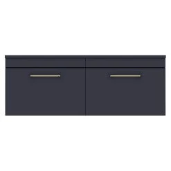 Arezzo Matt Blue Wall Hung Double Countertop Vanity Unit (1200mm w. Brushed Brass Handles) -Victorian Plumbing Shop AZBWHBB12 d3 460