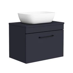 Arezzo Wall Hung Countertop Basin Unit - Blue with Black Handle - 600mm inc. Basin