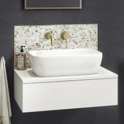 Arezzo Floating Basin Shelf with Drawer - Matt White - 600mm inc. Curved Rectangular Basin