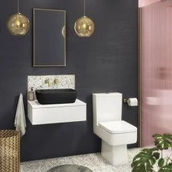 Arezzo Floating Basin Shelf with Drawer - Matt White - 600mm inc. Black Curved Rectangular Basin -Victorian Plumbing Shop AZCTWHT6B2 d6 460