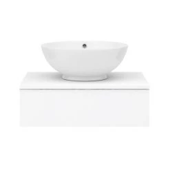 Arezzo Floating Basin Shelf with Drawer - Matt White - 600mm inc. Round Basin -Victorian Plumbing Shop AZCTWHT6B4 d4 460