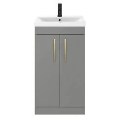 Arezzo 500 Matt Grey Floor Standing Vanity Unit with Brushed Brass Handles 3 Arezzo 500 Matt Grey Floor Standing Vanity Unit with Brushed Brass Handles -Victorian Plumbing Shop AZG5FSVBB d4 460