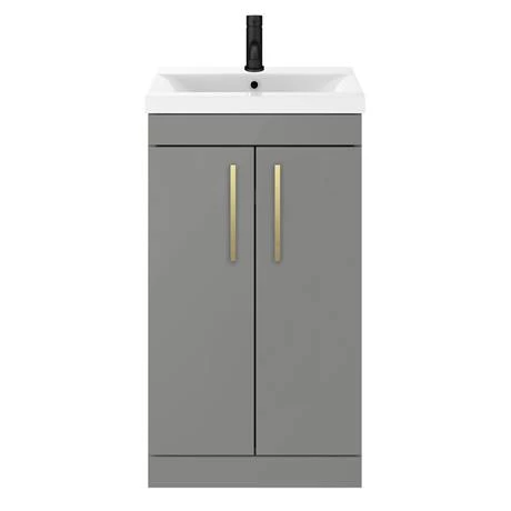 AZG5FSVBB_d4_460.jpg Arezzo 500 Matt Grey Floor Standing Vanity Unit with Brushed Brass Handles -Victorian Plumbing Shop AZG5FSVBB d4 460