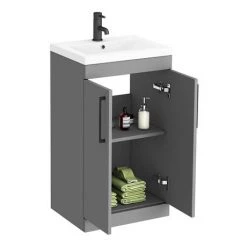 Arezzo 500 Matt Grey Floor Standing Vanity Unit with Matt Black Handles 4 Arezzo 500 Matt Grey Floor Standing Vanity Unit with Matt Black Handles -Victorian Plumbing Shop AZG5FSVBK d4 460