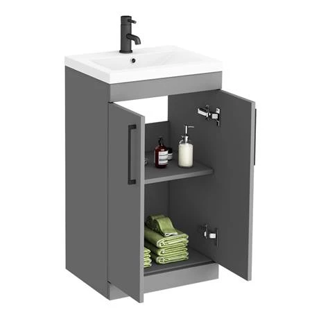 AZG5FSVBK_d4_460.jpg Arezzo 500 Matt Grey Floor Standing Vanity Unit with Matt Black Handles -Victorian Plumbing Shop AZG5FSVBK d4 460