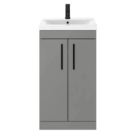 AZG5FSVBK_detail1_460.jpg Arezzo 500 Matt Grey Floor Standing Vanity Unit with Matt Black Handles -Victorian Plumbing Shop AZG5FSVBK detail1 460
