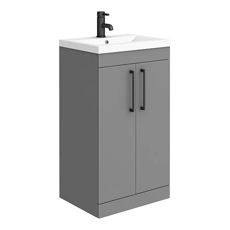 AZG5FSVBK_p1.jpg Arezzo 500 Matt Grey Floor Standing Vanity Unit with Matt Black Handles -Victorian Plumbing Shop AZG5FSVBK p1