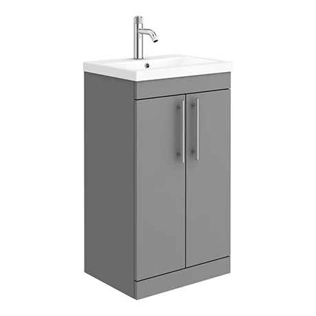 AZG5FSVCHIS-p.jpg Arezzo Floor Standing Vanity Unit - Matt Grey - 500mm with Industrial Style Chrome Handles -Victorian Plumbing Shop AZG5FSVCHIS p