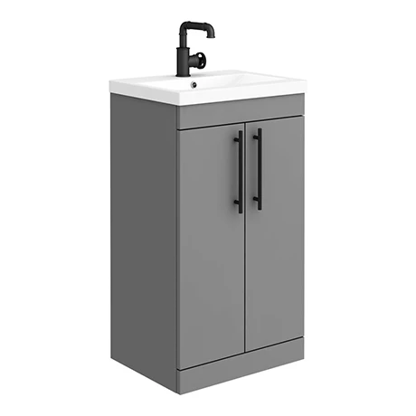 AZG5FSVMBIS_p.jpg Arezzo Floor Standing Vanity Unit - Matt Grey - 500mm with Industrial Style Black Handles -Victorian Plumbing Shop AZG5FSVMBIS p