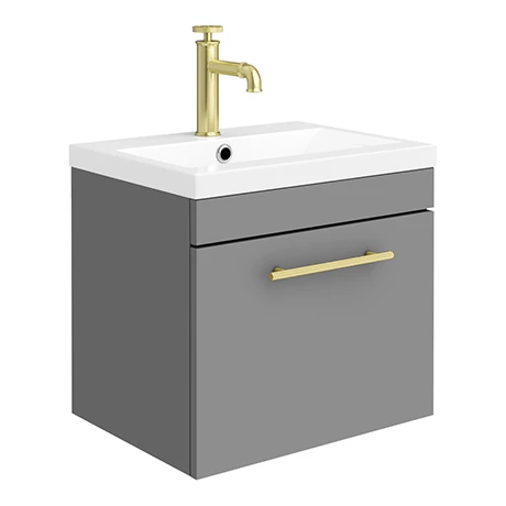 AZG5WHVBBIS-p.jpg Arezzo Wall Hung Vanity Unit - Matt Grey - 500mm with Industrial Style Brushed Brass Handle -Victorian Plumbing Shop AZG5WHVBBIS p